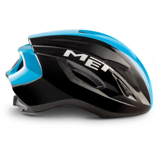 Met Strale CE Road Cycling Helmet (Black Cyan Panel/Glossy)